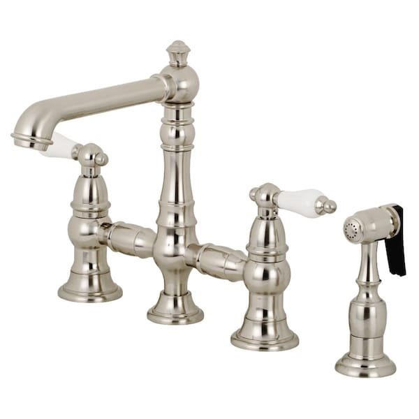 KS7278PLBS English Country 8" Bridge Kitchen Faucet W/ Sprayer, Nickel